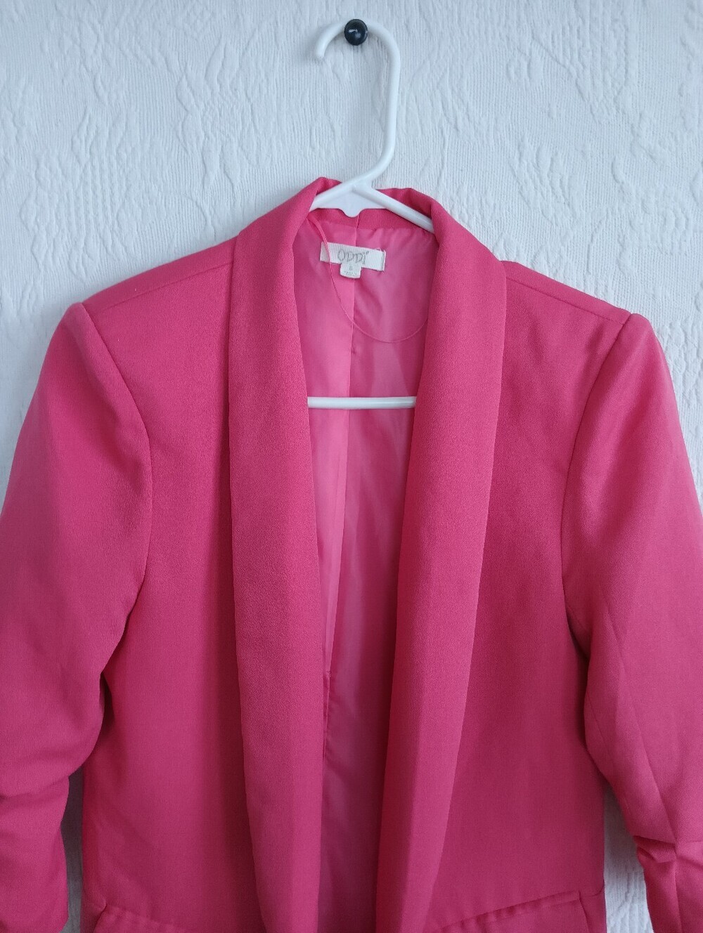 Oddi Hot Pink Blazer Open Front Ruched 3/4 Sleeve Small - Picture 2 of 9